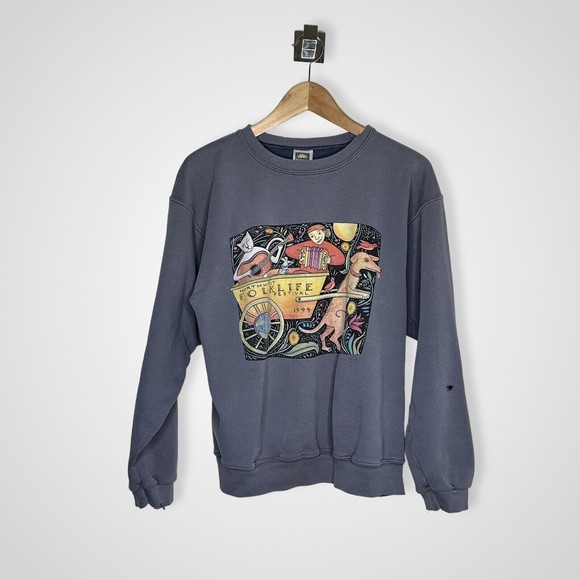 Cotton Deluxe Fleece Tops - Vintage Sweatshirt Medium Pullover Northwest Folklife Festival 1999 Cat Dog